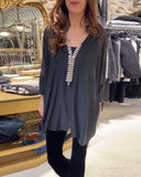 Solid Color Personalized Mesh Blouse
