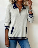 Polo Collar Contrast Color Stitching Sweatshirt