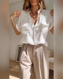 Loose-Fit Solid Color Top  with Pocket