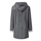Women Fleece Lined Hooded Horns Buckle Parka Jacket with Pockets