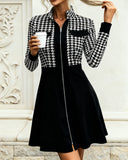 Houndstooth Lace Long-Sleeved Dress