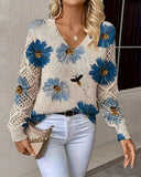 Long-Sleeved V-Neck Jacquard Pullover