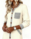 Ribbed Color-Blocked Button Dress