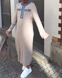 Denim Patchwork Round Neck Knitted Dress