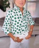 Lapel Polka Dot Print Casual Blouse