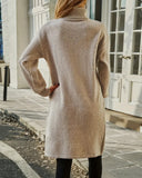 High-Neck Slit Sweater Dress