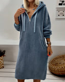Fleece Waffle-Knit Casual Sweatshirt Dress