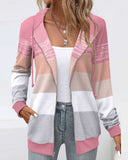 Color Block Splicing Drawstring Zipped Hoodie