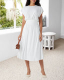 Drape Waist Solid Color Long Dress