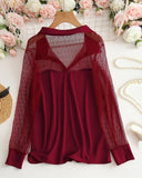 Mesh Lapel Slim-Fit Blouse