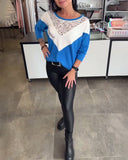 Fashionable Round Neck Patchwork Lace Top