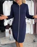 Long-Sleeved Zipper Stand Collar Sports Dress