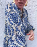 Lapel And Elegant Puff Sleeve Printed Blouse