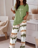 Contrast Print Straight-Leg Pants