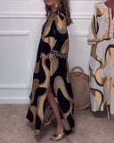 Casual Printed Long Sleeve V-Neck Dress