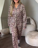 Long-Sleeved Leopard Print Pajama Set