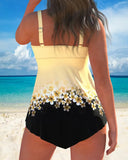 One-Piece Floral Print Color-Block Swimdress