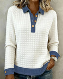 Colorblock Patchwork Fashionable Lapel Sweatshirt