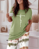Contrast Print Straight-Leg Pants