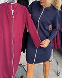 Long-Sleeved Zipper Stand Collar Sports Dress