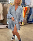 V-Neck Lace Trumpet Sleeve Dress