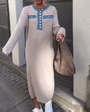 Denim Patchwork Round Neck Knitted Dress
