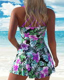 Slingback Printed Lace-Up Swimdress