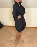 Solid Lapel Collar Shirt Dress