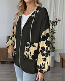 Drawstring Hooded Printed Sweatshirt Coat