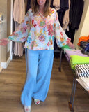 V-Neck Floral Colorful Print Blouse