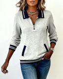 Polo Collar Contrast Color Stitching Sweatshirt