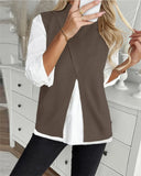 Elegant Sleeveless Turtleneck Slit Pullovers