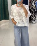 Solid Color Three Quarter Sleeve Blouse