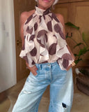 Sleeveless Ruffled Halter Neck Blouse