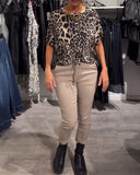 Round Neck Leopard Print Short-Sleeved Blouse