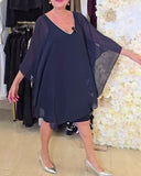Contrast Color V-Neck Off-The-Shoulder Dress
