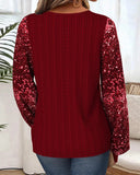 Fashionable Sequin Sleeves V-Neck Pullover