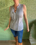 Sleeveless Solid Color Pleated Tank Top