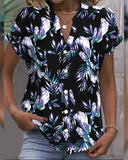 Leaf Print Color Block Blouse