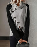 Turtleneck Button Color Block Sweater