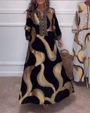 Casual Printed Long Sleeve V-Neck Dress