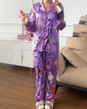 Lapel Long-Sleeved Printed Pajama Set