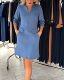 Stand Collar Half-Sleeve Straight Dress