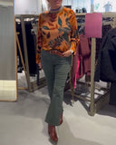 Printed Fashion Bell Sleeve Top