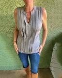 Sleeveless Solid Color Pleated Tank Top