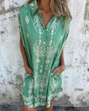 Casual Lapel Printed Pocket Dress