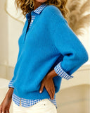 Solid Color Plaid Patchwork Jumper