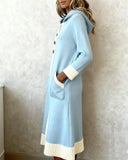 Hooded Button-Down Colorblock Sweater Dress