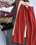 Solid Color Cotton and Linen Drawstring Straight Pants