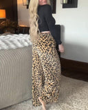 Unisex Leopard-Print Wide-Leg Pants